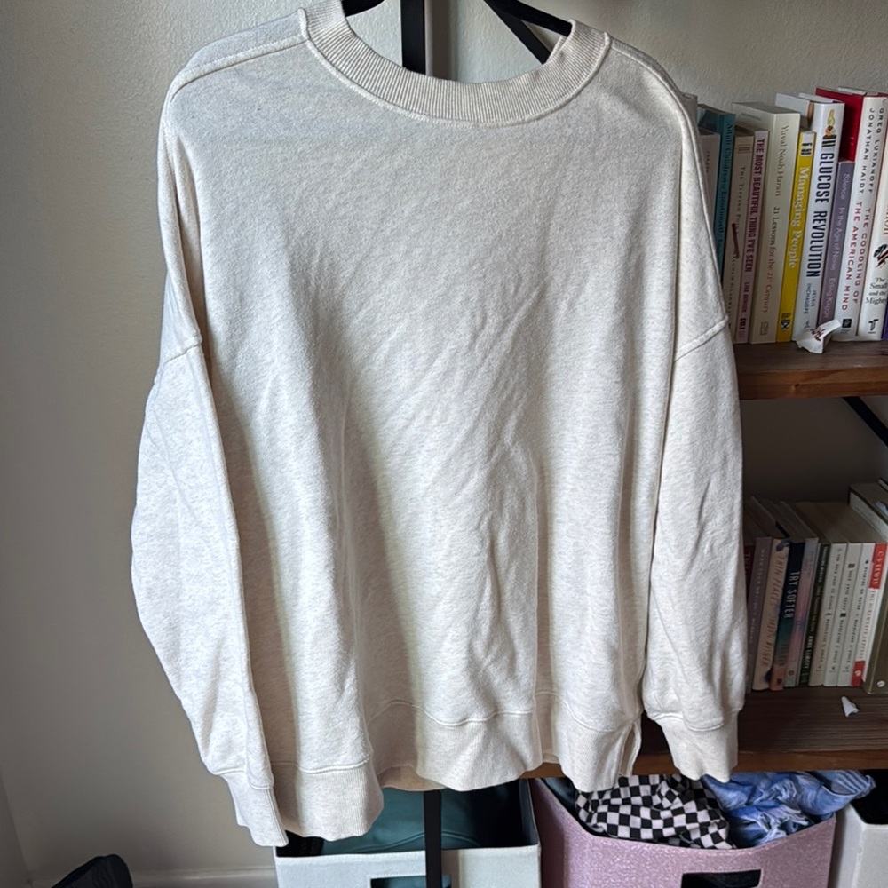 aerie Cream Crewneck Sweater with white bow on back